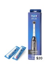 Oral-B Pro 100 Power Toothbrush Charcoal 2 Bonus Replacement Brush Heads