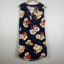 Old Navy Floral Shift Dress Large Blue Tie-Neck Mini Cottagecore Boho Colorful
