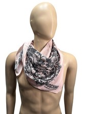 Moschino Women's 100 Silk Scarf Pink/Black Lace/stars Made In Italy