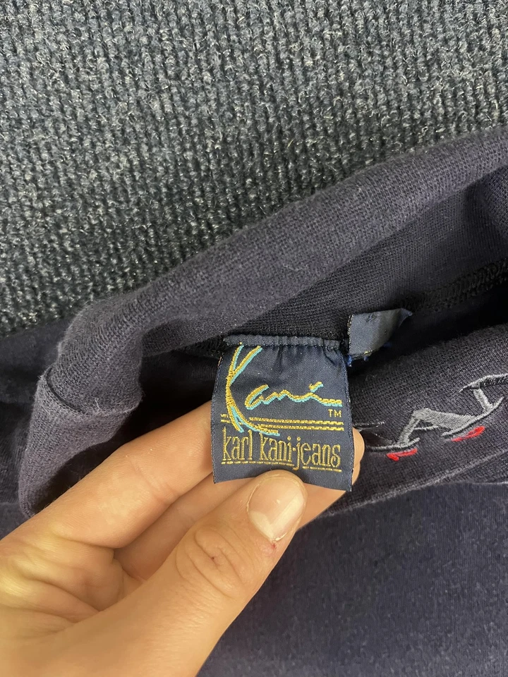 Camisa deportiva Karl Kani vintage para hombre XL negra cuello falso manga larga años 90 ropa de calle Foto 3 de 4