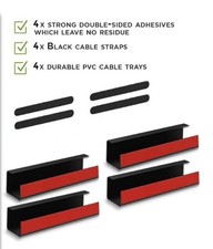 No-Screw under Desk Cable Management Tray Self-Adhesive Install Black Set Of 4