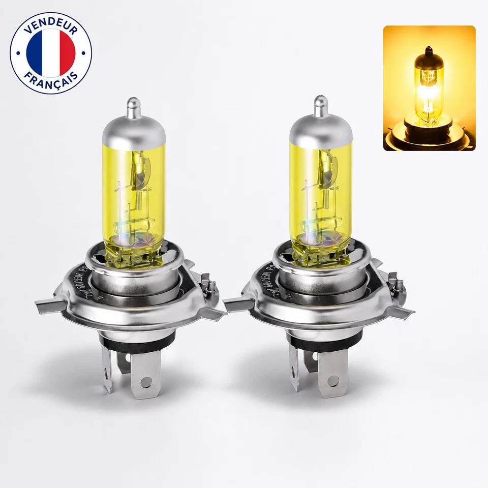 Ampoules H4 55W phares couleur Jaune Historique 2700K Feux Auto Moto - Photo 1/1