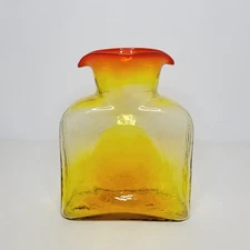 Vintage Blenko Tangerine Amberina Double Spout Water Bottle Glows