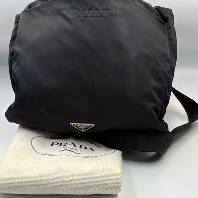 PRADA Tessuto Nylon Shoulder Bag Black Triangle Logo Authentic Lightweight Cros