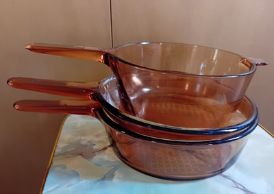 Vision Corning Amber Pyrex Set x 3 Kochtopf, Bratpfanne, Sautepfanne