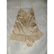Vintage Vanity Fair Teddy Bodysuit Beige Lace Trim Antron III Nylon Size 34