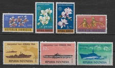 1962 & 1964 Indonesia Lot of 2 Complete Mint Sets w/ 7 Total Stamps, MNH/OG