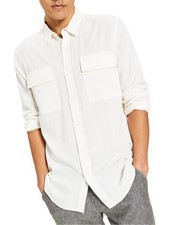 Sun  Stone Mens Textured Collared Button-Down Shirt Size L White