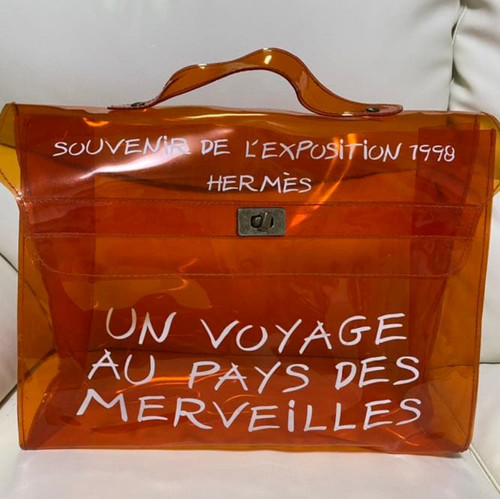HERMES Vinyl Kelly Beach Hand Bag Orange clear tote bag SOUVENIR DE L'EXPOSITION