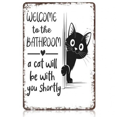 Vintage schwarz & weiß Katze Blechschilder - ''Willkommen 8x12 Zoll und weiß 