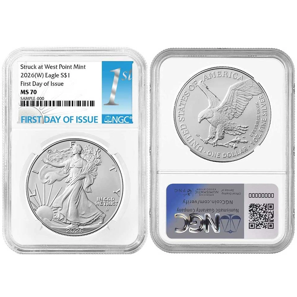 Preventa - 2026 (W) $1 American Silver Eagle NGC MS70 FDI primera etiqueta Foto 3 de 3