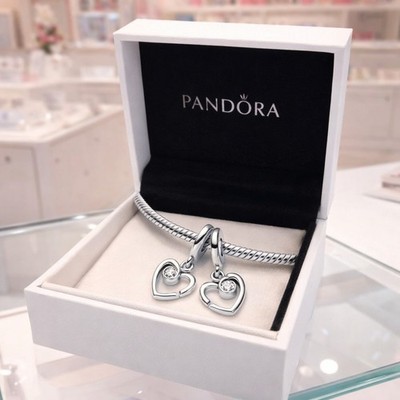 Authentic Pandora 925 Forever & Always Splittable Dangle CharmW/ Box E61