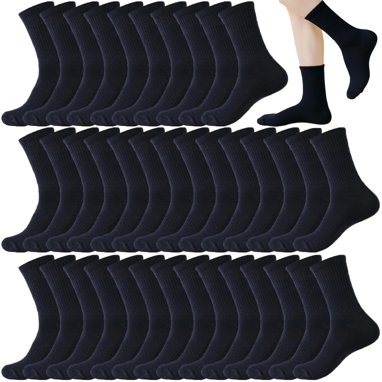 20 Pairs Crew Athletic Socks for Moisture Wicking Cushion Crew Socks for Spor...