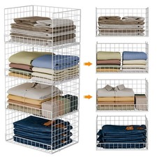 4-Tier Stackable Closet Organizers and Storage Basket, Foldable Closet Shelf ...