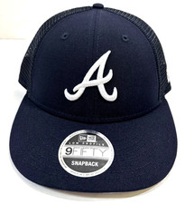 Atlanta Braves MLB NE Low Profile Trucker Snapback Hat~ Dark Navy/White
