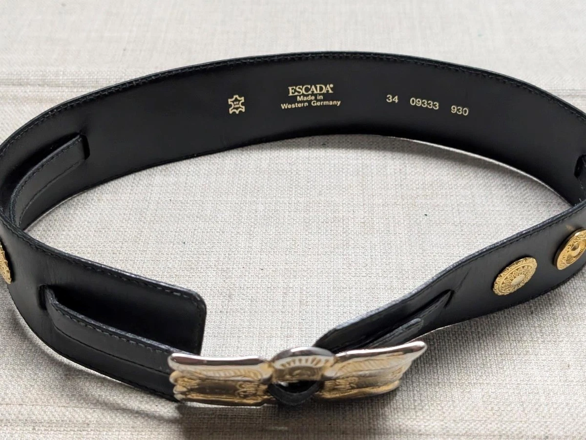 Vintage ESCADA Gold Metallic Leather Belt Western Germany Faux Pearl Lrg Buckle ESCADA Women main image 4