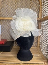 White And Gold Fascinator, Derby Hat, Small White, And Gold Flecked Wedding