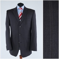 Mens Striped Blazer 42L UK Size ENGBERS Dark Brown Wool Sport Coat Jacket