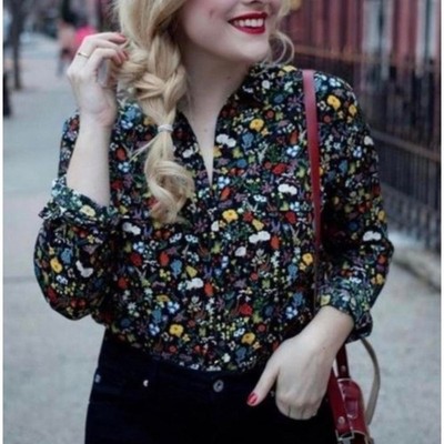 ZARA Basic Button Front Long Sleeve Floral Blouse Size Small