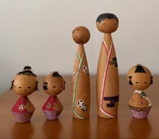 Japanese Kokeshi Doll Set of 5 Wood Folk Art Collectible 15+