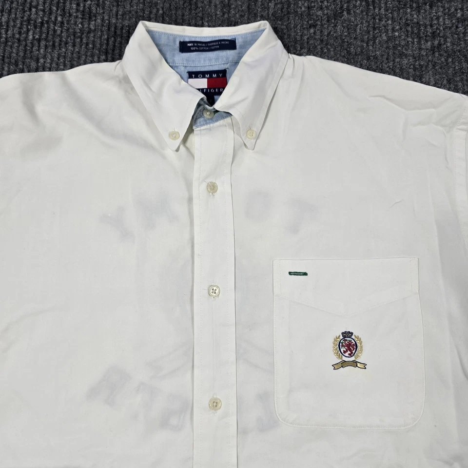 Tommy Hilfiger Shirt Mens Small White Crest Logo Long Sleeve Button Up Classic - Image 3 of 4