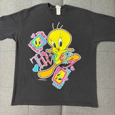 Vtg 90s Looney Tunes Tweety and Taz Double Sided Single Stitched T Shirt XL 1994