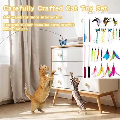 Cat Teaser Wand Catcher Stick with Refill,Cat Interactive Exerciser Pet Play Toy
