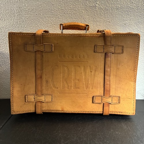 Vintage Style American Crew Brown  Faux Leather Suitcase Briefcase Travel Decor