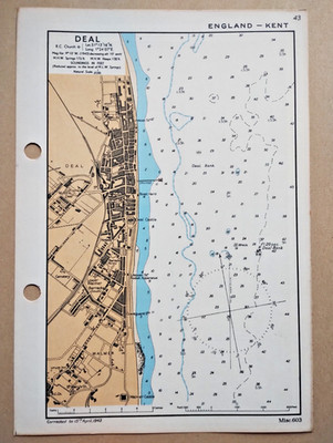 Deal & Walmer, Kent - 1943 Vintage Admiralty Royal Navy Map (Seller Ref F6)