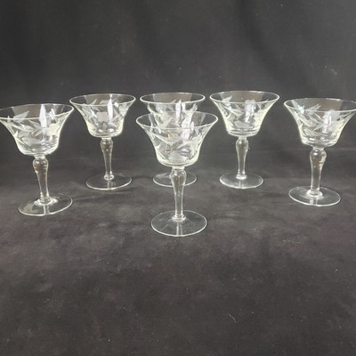 6 Vintage Rossini Hand Blown Etched Crystal Wine Cordial Glasses Made in Hungary