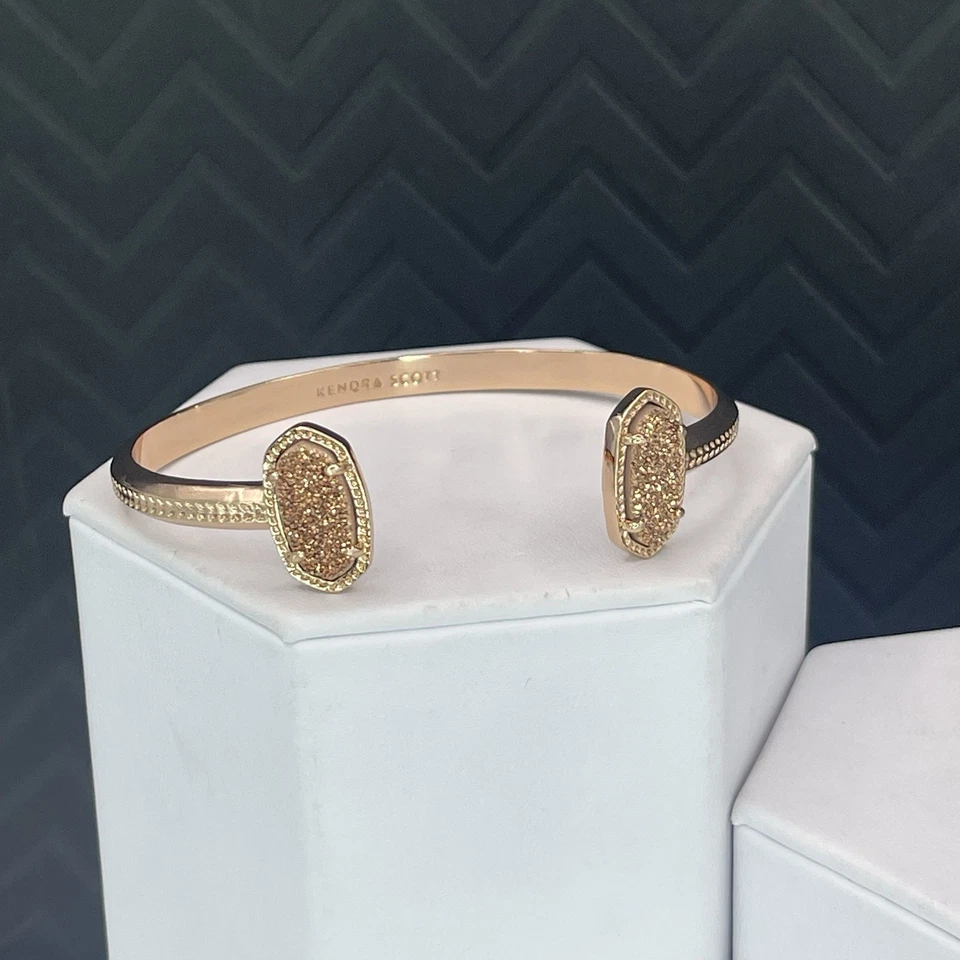 Kendra Scott Elton Cuff Bracelet Rose Gold Iridescent Bronze Drusy Oval Stones - Image 2 of 4