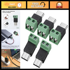 5 Pcs USB-C Solderless Connector 2 Pin Terminal Block Adapter for DIY Power Repa