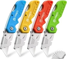 Box Cutter, 4-Pack Tough Folding Box Cutter for Heavy Duty Purpose, Razor Sharp