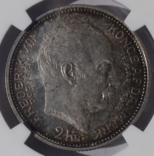 1912-VBP Denmark 2 Kroner Accession Christian X World Silver Coin NGC AU Details - Picture 4 of 4