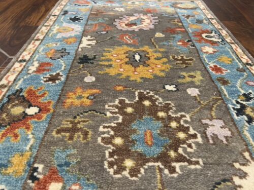 Fun Colors Hand Knotted Oushak Geometric Area Rug Carpet Runner 2’8”x7’11”,#72 - Picture 10 of 12