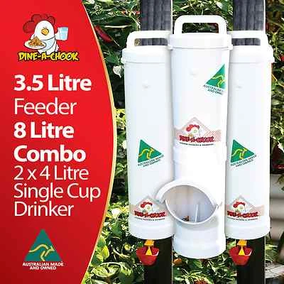 DINE-A-CHOOK Chicken Feeder & Drinker Combo / Chook Waterer 8 Litres / Poultry