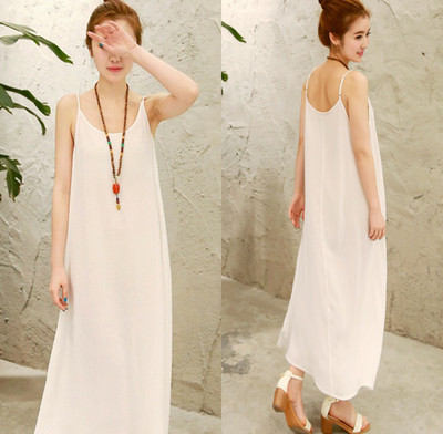 white linen strappy dress