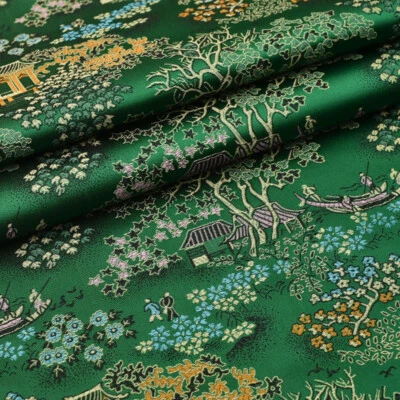 Brocart Damas Tissu Faux Satin Soie Broderie Rétro DIY pour Vêtements 100-148cm - Photo 1/4