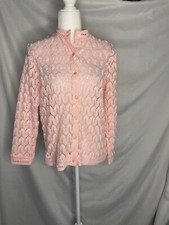 Vtg Montgomery Ward Knit Crochet Sweater Cardigan Pink 40 L
