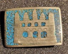 MEXICO SILVER BELT BUCKLE TURQUOISE HEXHO EN MEXICO MEXICAN SLIVER BUCKLE