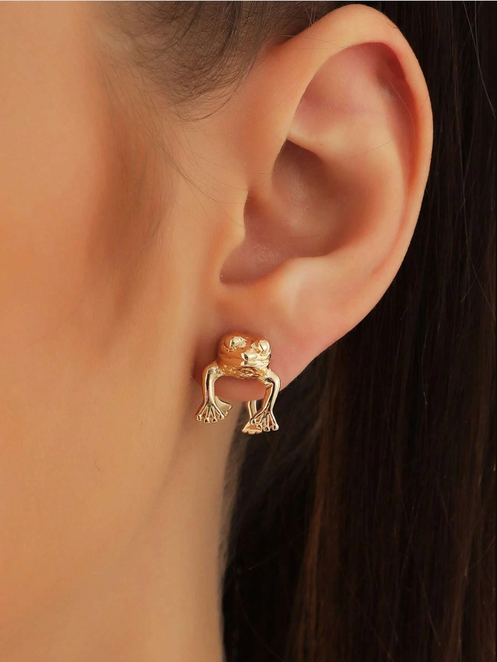 Frog Earring, Cute Gold Frog Earring Studs, Animal Jewelry Gifts, Fun  Earring