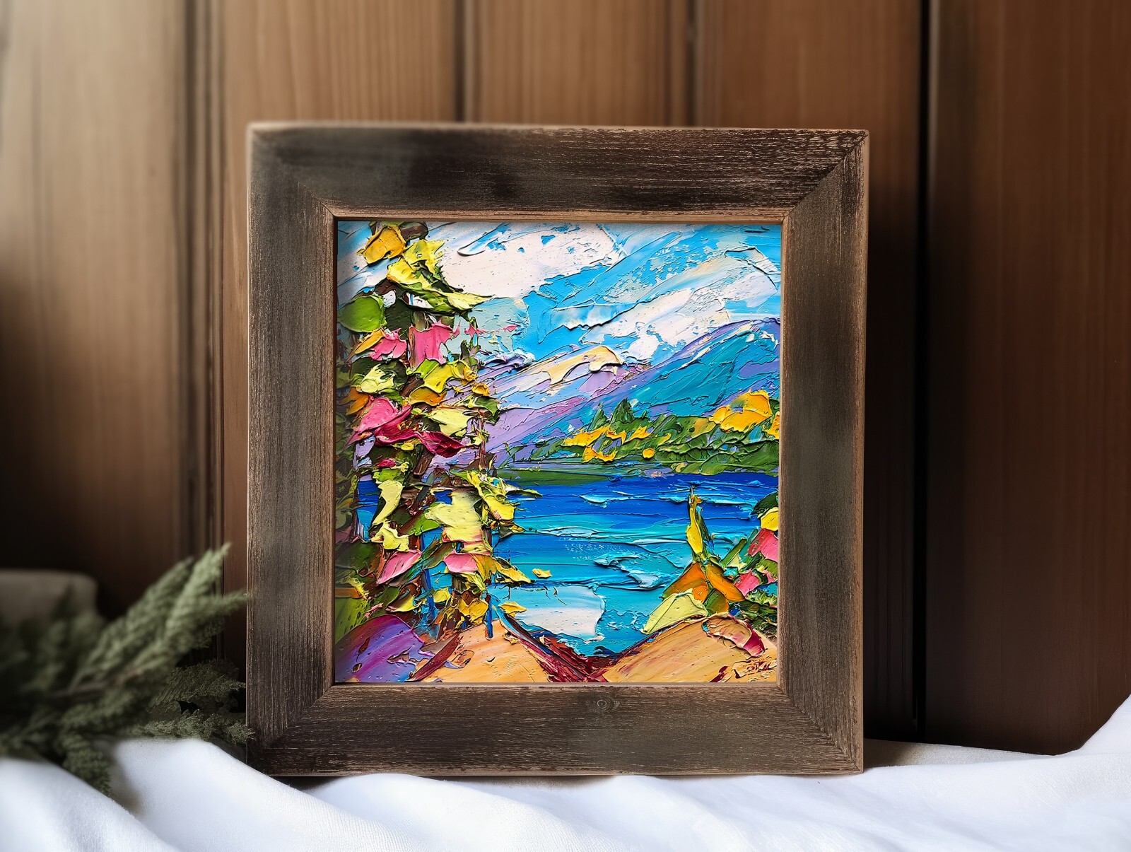 Tahoe Lake Oil Painting Pine Trees Original Art California Landscape ...