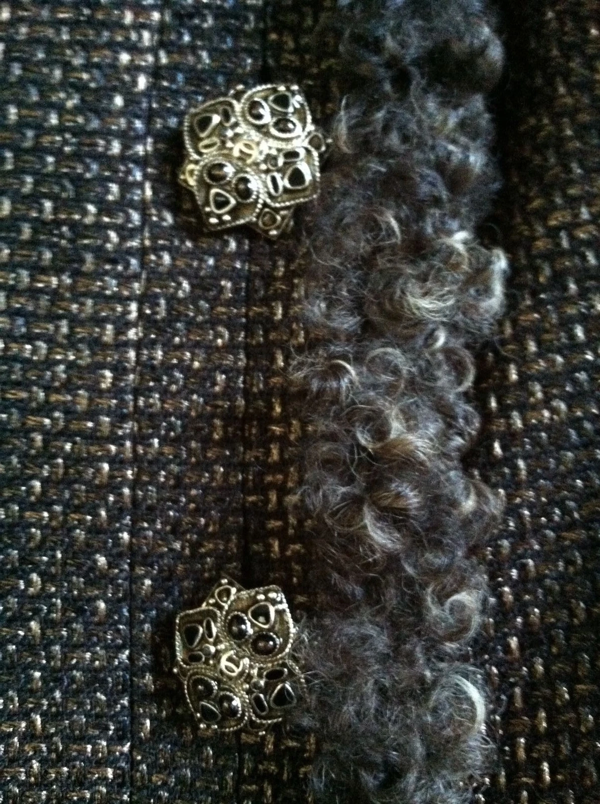 Chanel VINTAGE 09A NUOVE ETICHETTE PARIS MOSCA Tweed Oro Marrone Giacca Agnello pelliccia FR36