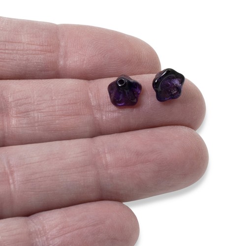25 Deep Violet Purple Czech Glass Bell Flower Beads - 6x8mm - DIY Jewelry - Picture 6 of 7