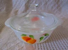 Vintage Anchor Hocking Fire King Peach Blossom Bowl With Lid, 1 Pt. Milk Glass