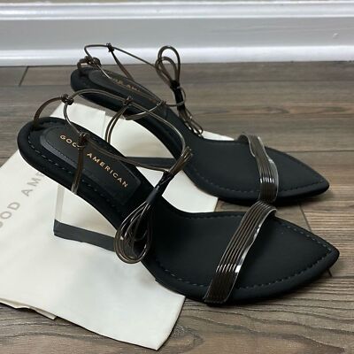 Good American Shoes Cinderella Wedge in Neoprene Black Sz