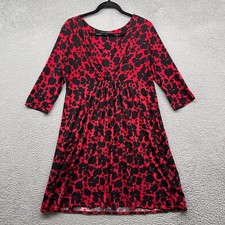 Tiana B Womens Wrap Dress Red Black 3/4 Sleeve V-Neck Fit Flare Elastic Size L
