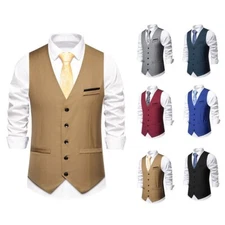 Men Vest V-Neck Slim Fit Leisure Formal Business Casual Vests for Wedding Party