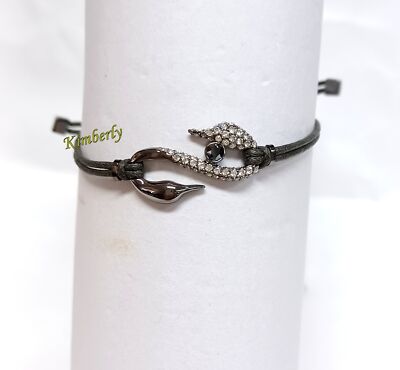 Swarovski Swan Power S Hook Bracelet Black Cord Crystal Authentic
