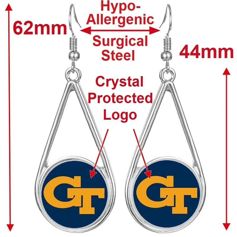 Georgia Tech Chaquetas Amarillas Mujer Plata Pendientes Colgantes con Paquete de Regalo D29 Foto 2 de 4